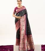 Black faux banarasi silk fabric paithani woven designer ethnic partywear saree