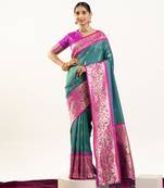 Rama faux banarasi silk fabric paithani woven designer ethnic partywear saree