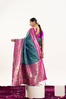 Rama faux banarasi silk blend paithani woven ethnic partywear saree 2
