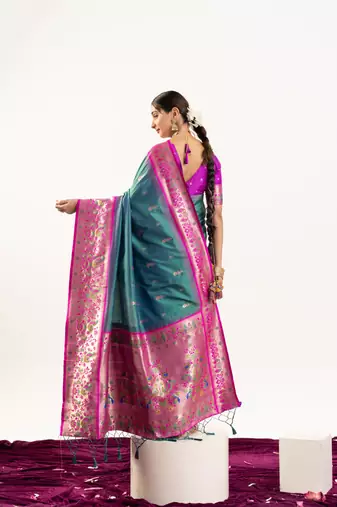 Rama faux banarasi silk blend paithani woven ethnic partywear saree