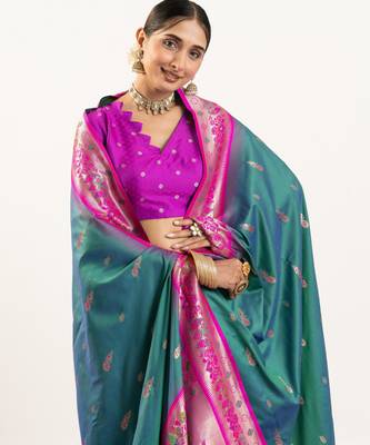 Rama faux banarasi silk blend paithani woven ethnic partywear saree 3