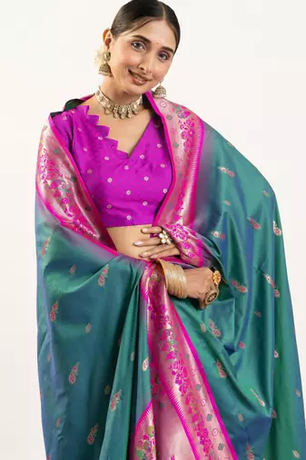 Rama faux banarasi silk blend paithani woven ethnic partywear saree