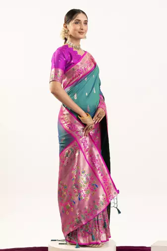 Rama faux banarasi silk blend paithani woven ethnic partywear saree