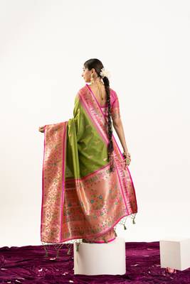 Mahendi faux banarasi silk blend paithani woven ethnic partywear saree 2