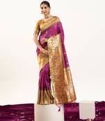 Wine faux banarasi silk fabric paithani woven designer ethnic partywear saree