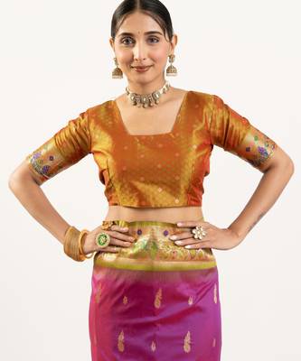 Wine faux banarasi silk blend paithani woven ethnic partywear saree 5