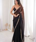 Black style ethnic partywear frendy satin fabric saree