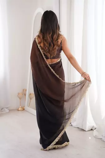 Black style ethnic partywear frendy satin saree