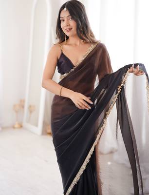 Black style ethnic partywear frendy satin saree 3