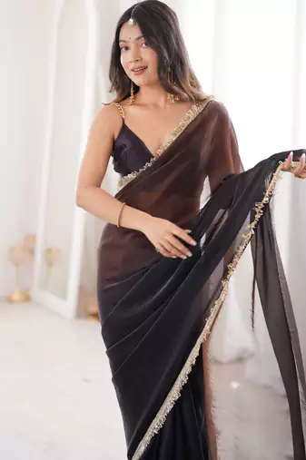 Black style ethnic partywear frendy satin saree