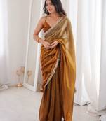 Gold style ethnic partywear frendy satin fabric saree