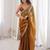 Gold color bollywood style ethnic partywear frendy satin fabric saree