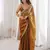 Gold color bollywood style ethnic partywear frendy satin fabric saree