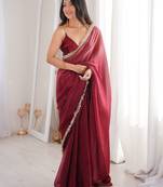Maroon style ethnic partywear frendy satin fabric saree