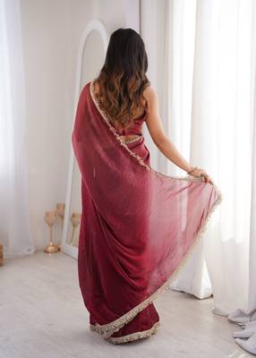 Maroon style ethnic partywear frendy satin saree 2