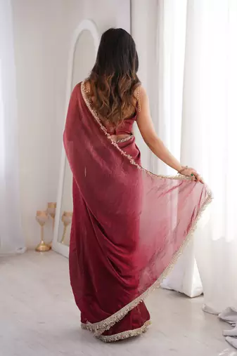 Maroon style ethnic partywear frendy satin saree