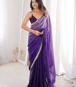 Purple style ethnic partywear frendy satin fabric saree