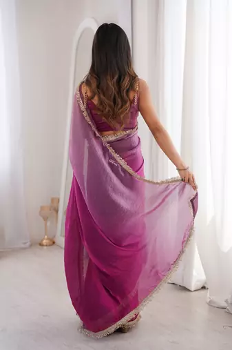 Wine style ethnic partywear frendy satin saree