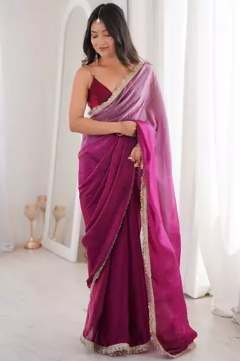 Wine style ethnic partywear frendy satin saree