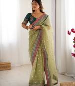 Pista faux banarasi crush partywear saree 