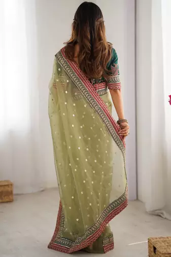 Pista faux banarasi crush partywear saree 