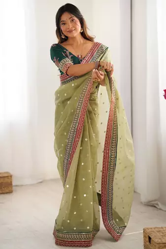 Pista faux banarasi crush partywear saree 
