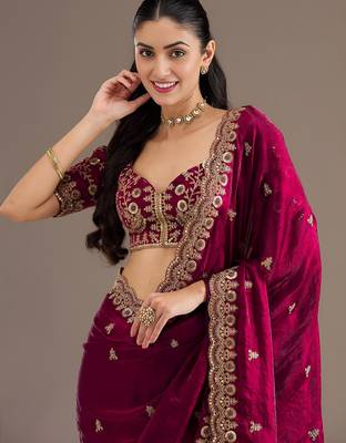 Maroon stylish tissue embroidered fancy ethnic partywear saree 3