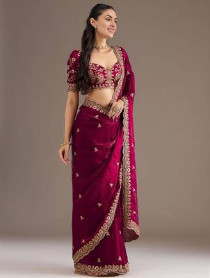 Maroon stylish tissue embroidered fancy ethnic partywear saree 5
