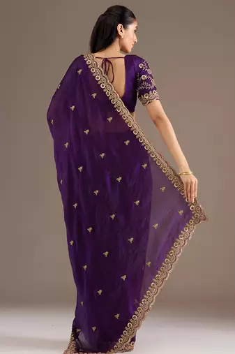 Purple stylish tissue embroidered fancy ethnic partywear saree