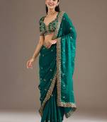 Rama stylish tissue embroidered fancy ethnic partywear saree