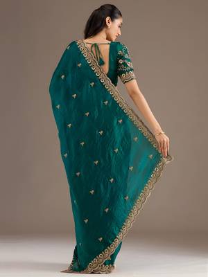 Rama stylish tissue embroidered fancy ethnic partywear saree 2