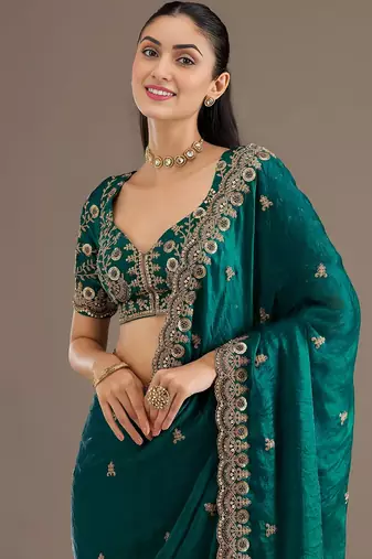 Rama stylish tissue embroidered fancy ethnic partywear saree