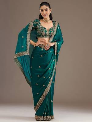 Rama stylish tissue embroidered fancy ethnic partywear saree 4