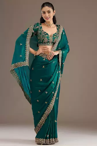 Rama stylish tissue embroidered fancy ethnic partywear saree