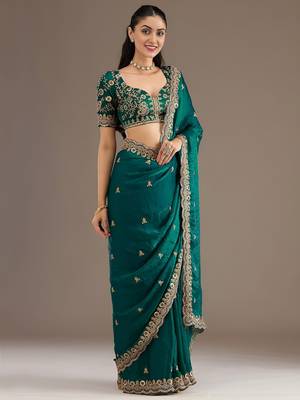 Rama stylish tissue embroidered fancy ethnic partywear saree 5