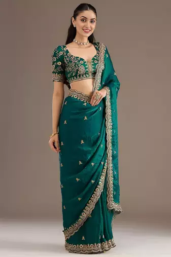 Rama stylish tissue embroidered fancy ethnic partywear saree
