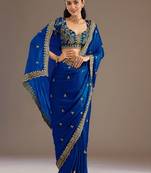 Royal blue stylish tissue fabric designer embroidered fancy ethnic partywear saree