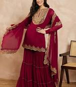 Elegant embroidered georgette top bottom dupatta set