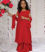 Red embroidered georgette sharara set