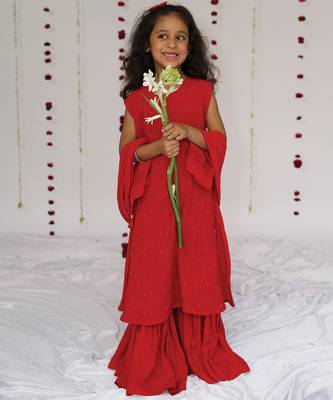 Red embroidered georgette sharara set 3