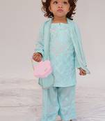 Blue embroidered cotton kurti set