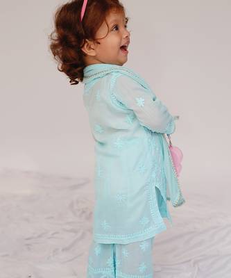 Blue embroidered cotton kurti set 2