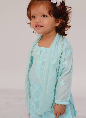 Blue embroidered cotton kurti set 3