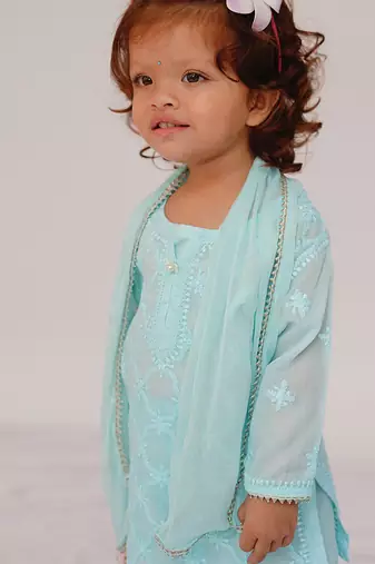 Blue embroidered cotton kurti set