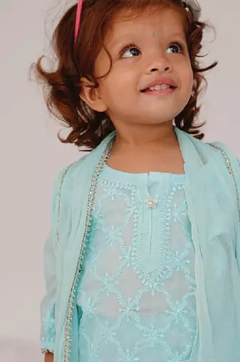 Blue embroidered cotton kurti set