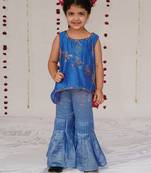 Royal blue embroidered pure chanderi sharara set
