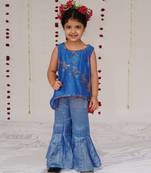 Royal blue embroidered pure chanderi sharara set