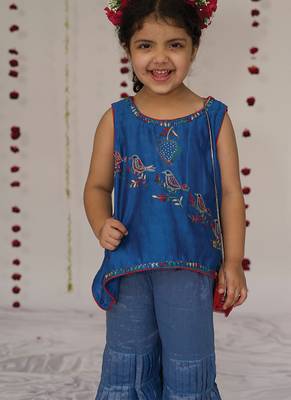Royal blue embroidered pure chanderi sharara set 2