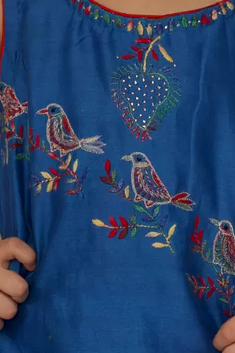 Royal blue embroidered pure chanderi sharara set