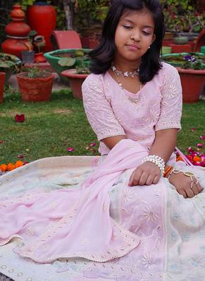 Pink embroidered pure georgette lehenga set 1